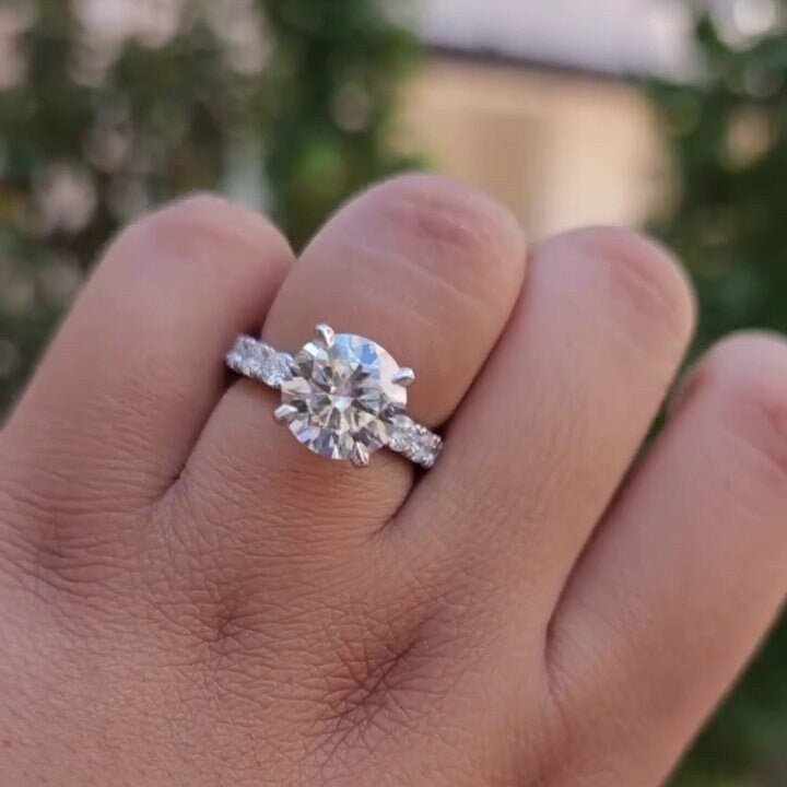 2.50tcw Round Lab Grown Diamond Engagement Ring | 2.00ct Center | Pave Band | IGI Certified