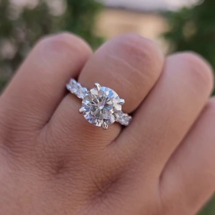 2.50tcw Round Lab Grown Diamond Engagement Ring | 2.00ct Center | Pave Band | IGI Certified