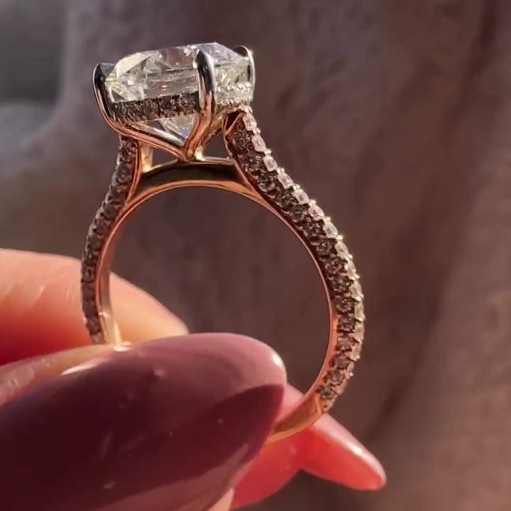 3.20tcw Lab Diamond Round Cathedral Engagement Ring | Two Tone | IGI Certified