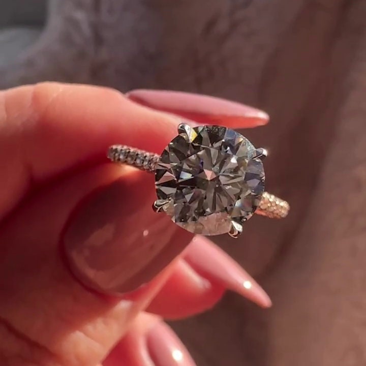 3.20tcw Lab Diamond Round Cathedral Engagement Ring | Two Tone | IGI Certified