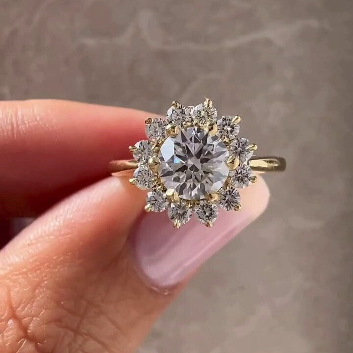 Round 1.00tcw Lab Diamond Cathedral Halo Engagement Ring | 0.70ct Center | IGI Certified