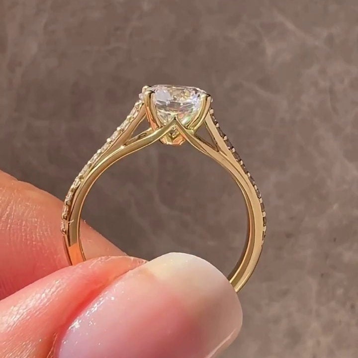 1.40tcw Lab Grown Round Diamond Cathedral Pavé Ring | IGI Certified | Custom Gold Options