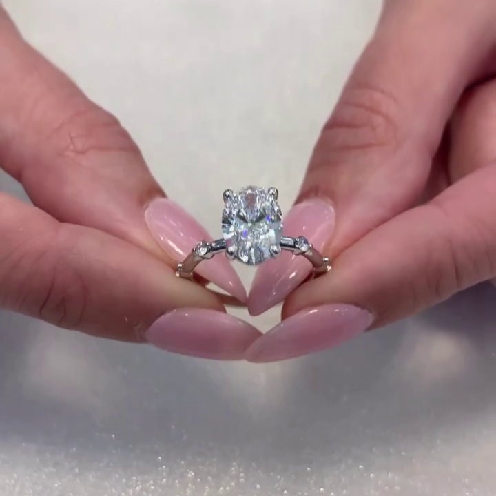 2.50ct Oval Lab Grown Diamond Engagement Ring | Pavé Setting | IGI Certified | White or Rose Gold