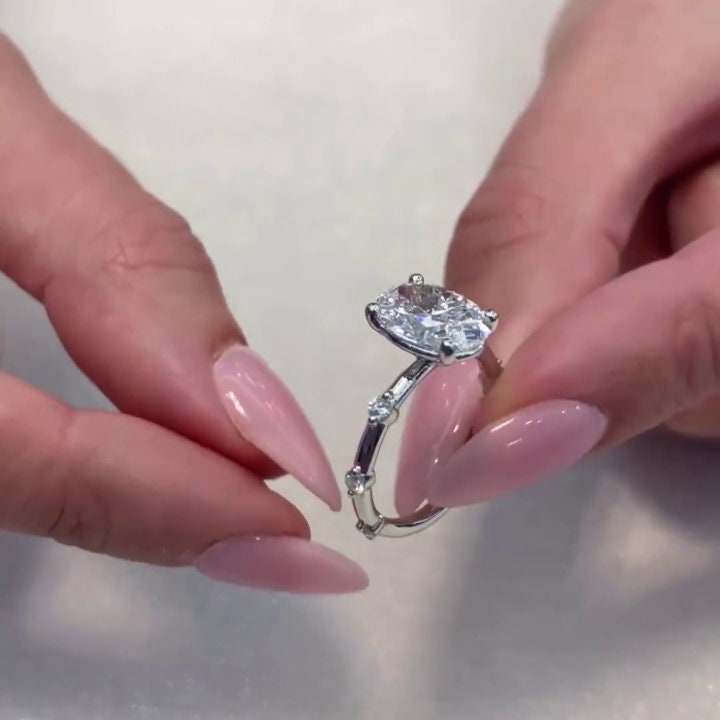 2.50ct Oval Lab Grown Diamond Engagement Ring | Pavé Setting | IGI Certified | White or Rose Gold