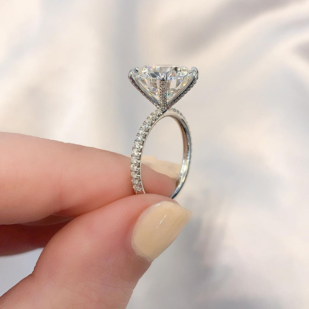 Round 5.80tcw Lab Grown Diamond Engagement Ring | Solitaire Pave Set | IGI Certified | D-E-F VVS–VS