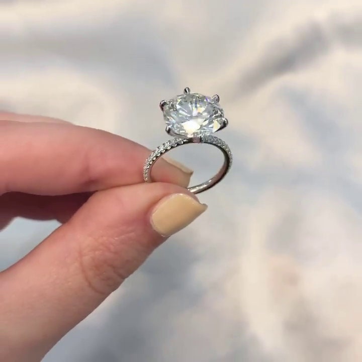 Round 5.80tcw Lab Grown Diamond Engagement Ring | Solitaire Pave Set | IGI Certified | D-E-F VVS–VS