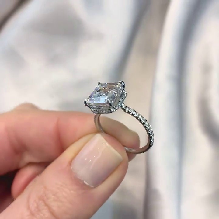 Asscher 4.00tcw Lab Diamond Hidden Halo Ring | IGI Certified D-E-F VVS–VS