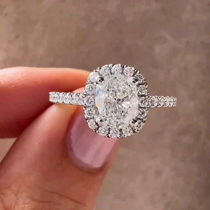 1.50ct Cushion Lab Grown Diamond Halo Engagement Ring | Cathedral Setting | IGI Certified