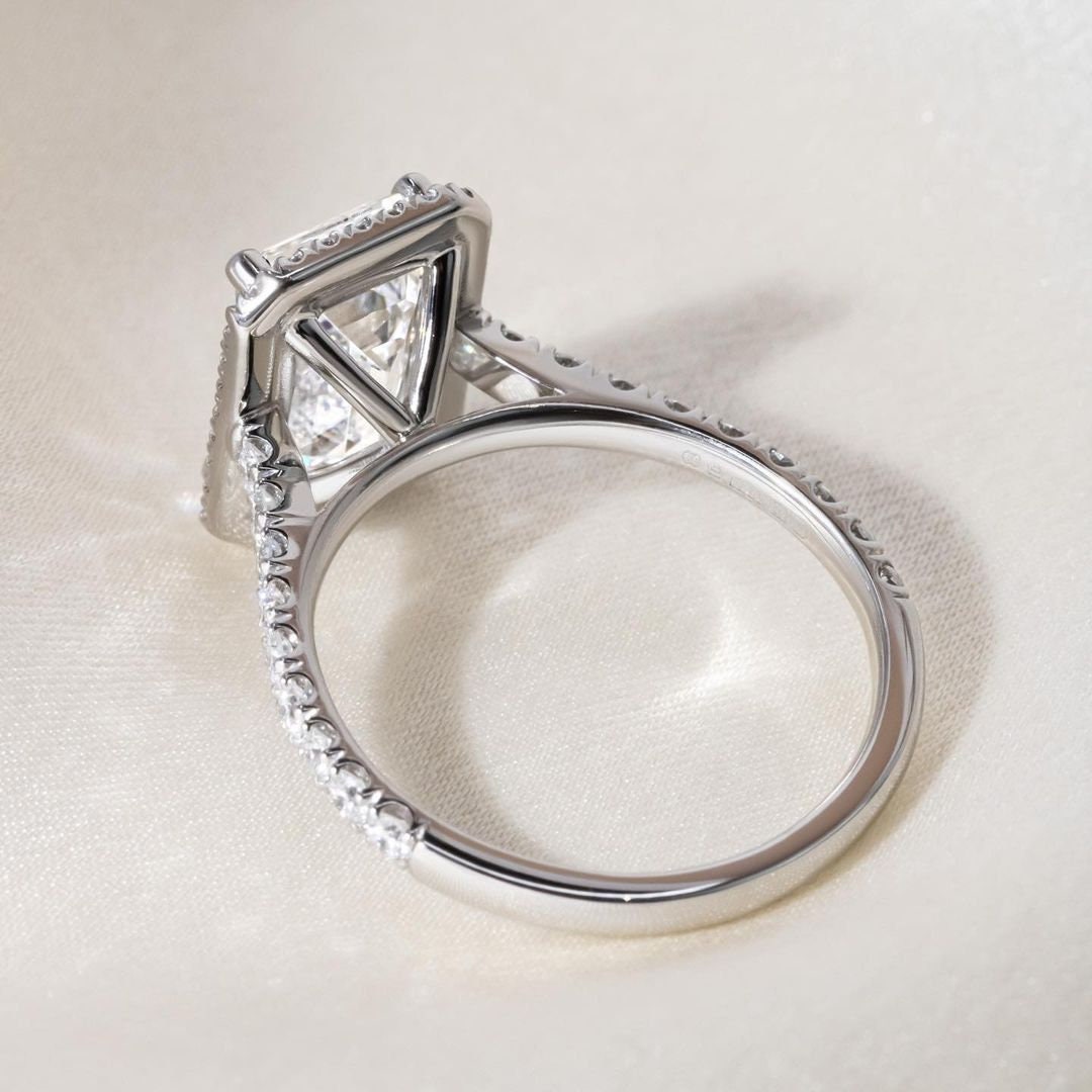 2.50tcw Emerald Lab Grown Diamond Engagement Ring | Halo Pavé Cathedral | IGI Certified | Custom Gold