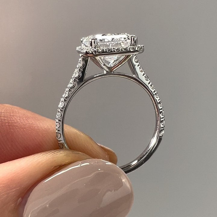 2.50tcw Emerald Lab Grown Diamond Engagement Ring | Halo Pavé Cathedral | IGI Certified | Custom Gold