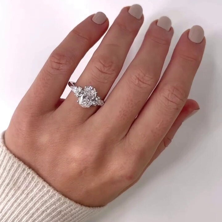 4.00tcw Oval Lab Diamond Six Side Stone Ring | 3.00ct Center | IGI Certified D-E-F VVS–VS