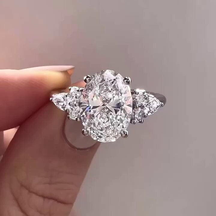 4.00tcw Oval Lab Diamond Six Side Stone Ring | 3.00ct Center | IGI Certified D-E-F VVS–VS