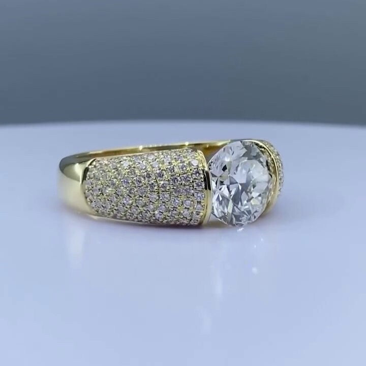 3.00ct Men’s Lab Grown Diamond Tension Pavé Ring | IGI Certified | Yellow Gold | VVS–VS Clarity