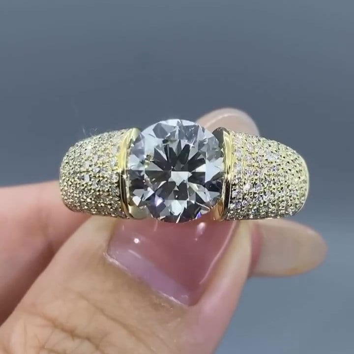 3.00ct Men’s Lab Grown Diamond Tension Pavé Ring | IGI Certified | Yellow Gold | VVS–VS Clarity