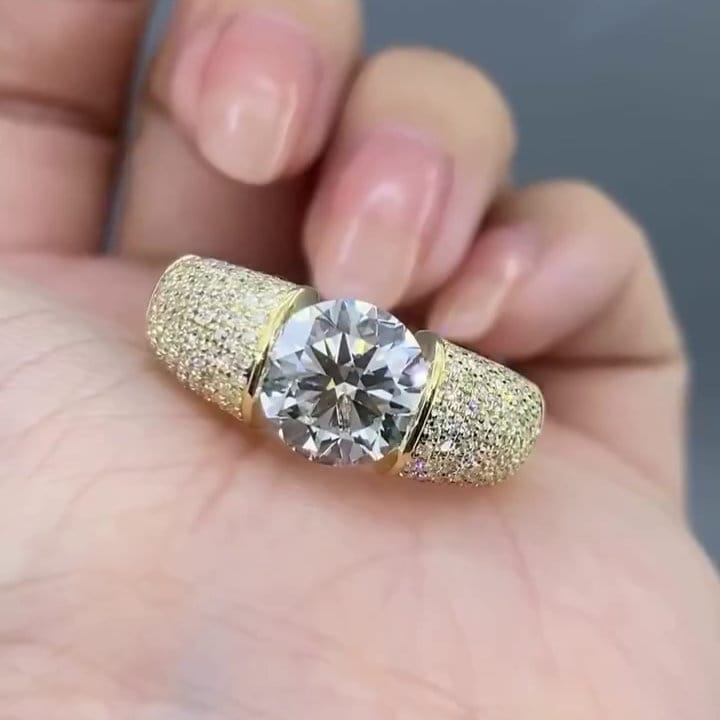 3.00ct Men’s Lab Grown Diamond Tension Pavé Ring | IGI Certified | Yellow Gold | VVS–VS Clarity