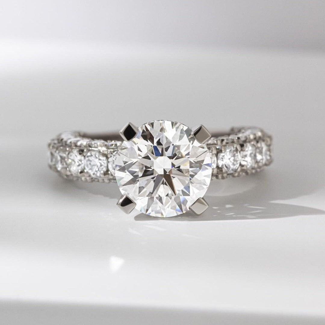 4.80tcw Lab Diamond Engagement Ring | Hidden Halo + Pavé Band | 2.80ct Round Center | IGI