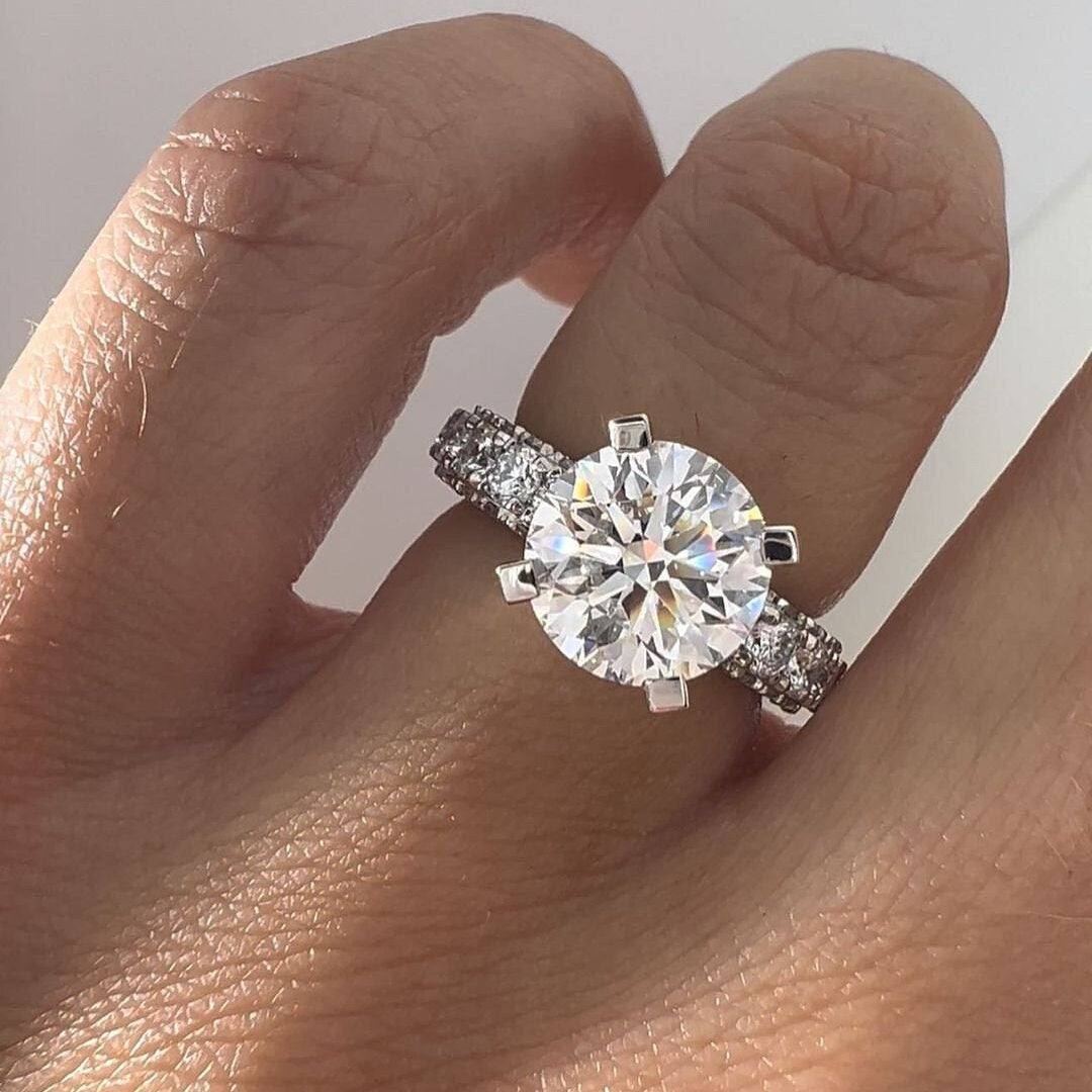 4.80tcw Lab Diamond Engagement Ring | Hidden Halo + Pavé Band | 2.80ct Round Center | IGI