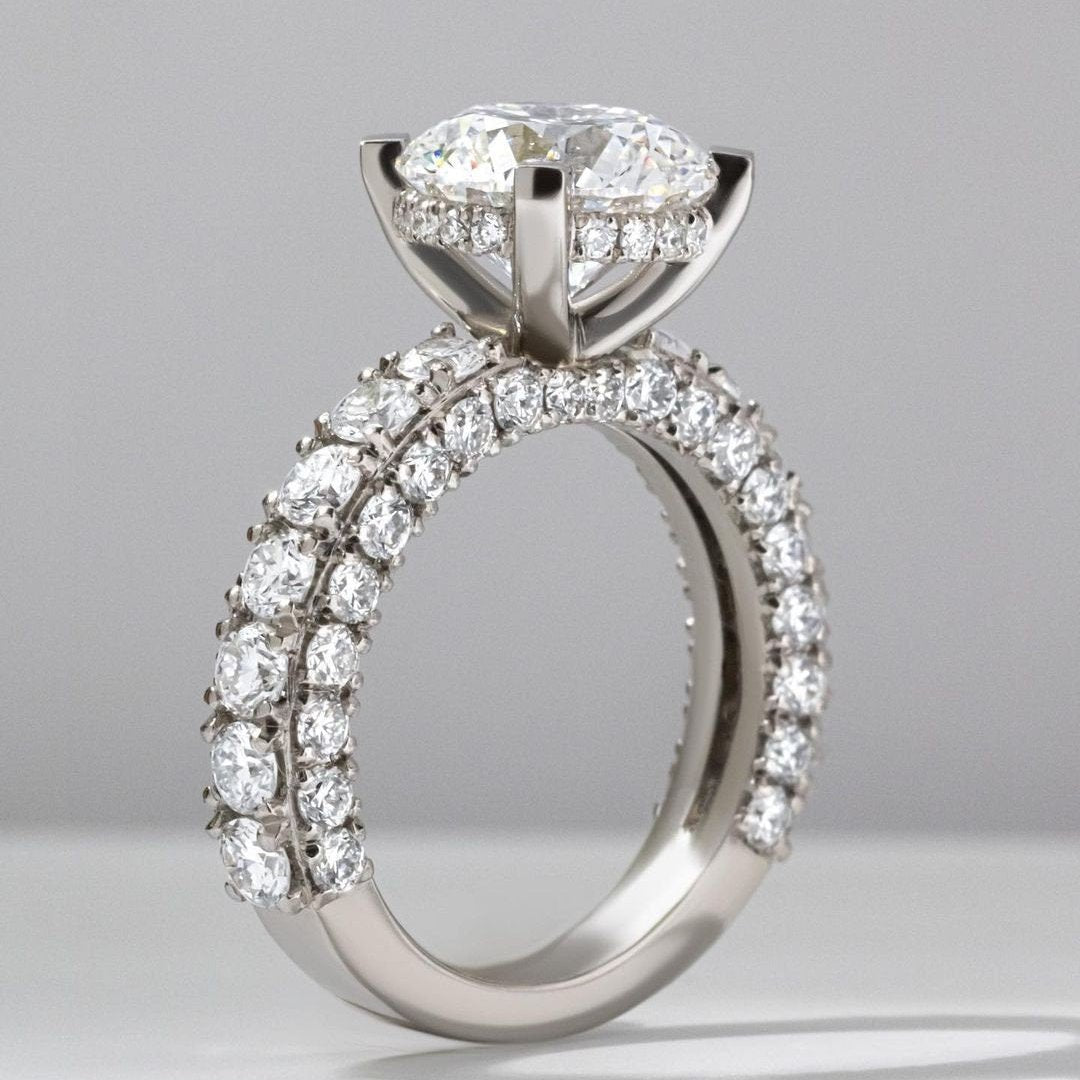 4.80tcw Lab Diamond Engagement Ring | Hidden Halo + Pavé Band | 2.80ct Round Center | IGI