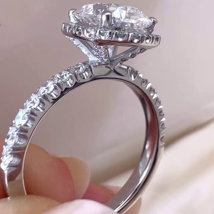 2.60ct Cushion Lab Grown Diamond Halo Engagement Ring | Pavé Band | IGI Certified | White Gold