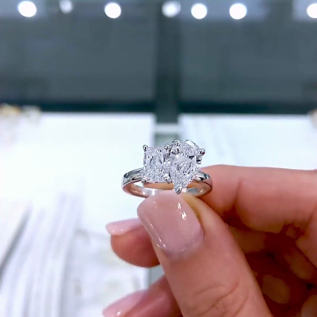 Pear & Radiant 3.50tcw Lab Diamond Toi Et Moi Ring | IGI Certified | Custom Gold Engagement Ring