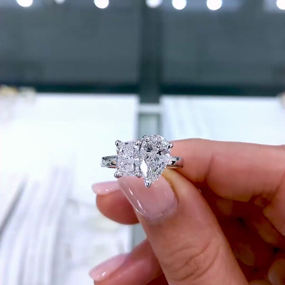 Pear & Radiant 3.50tcw Lab Diamond Toi Et Moi Ring | IGI Certified | Custom Gold Engagement Ring