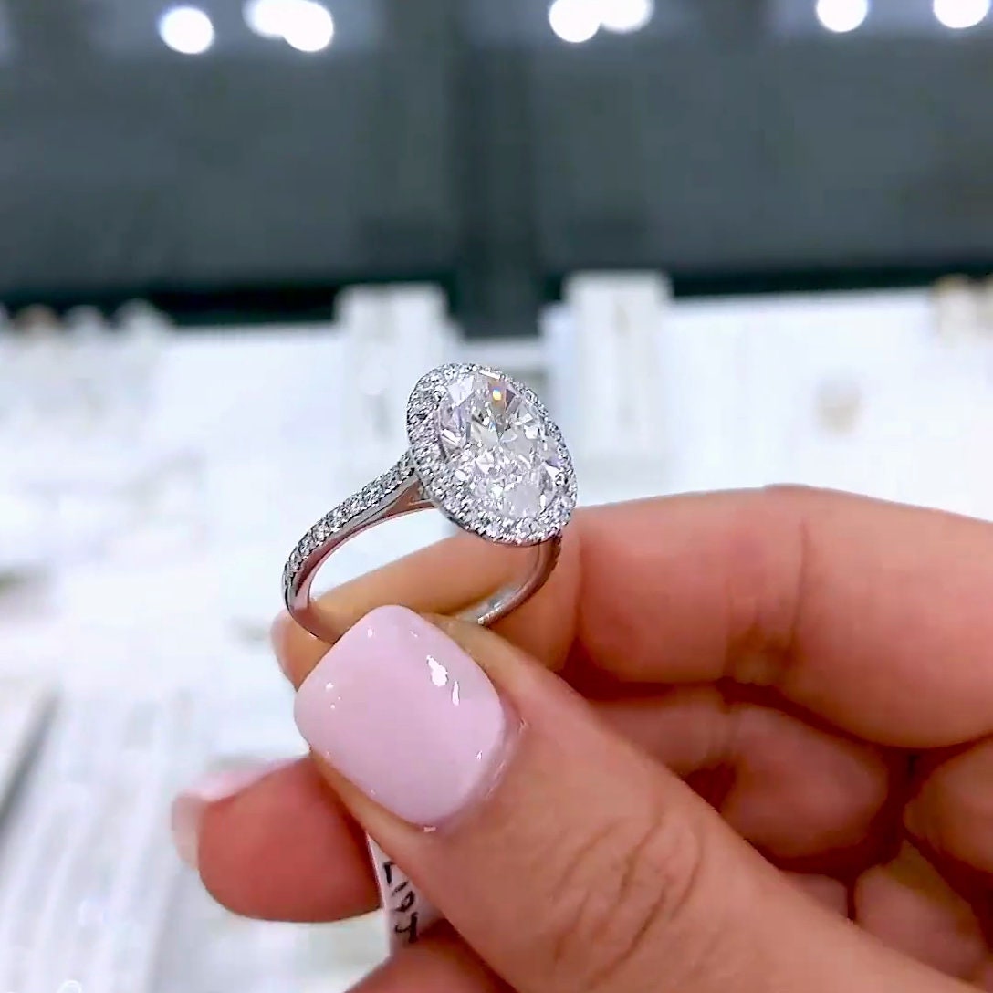 Oval 4.30tcw Lab Diamond Cathedral Halo Ring | IGI Certified | DEF VVS–VS