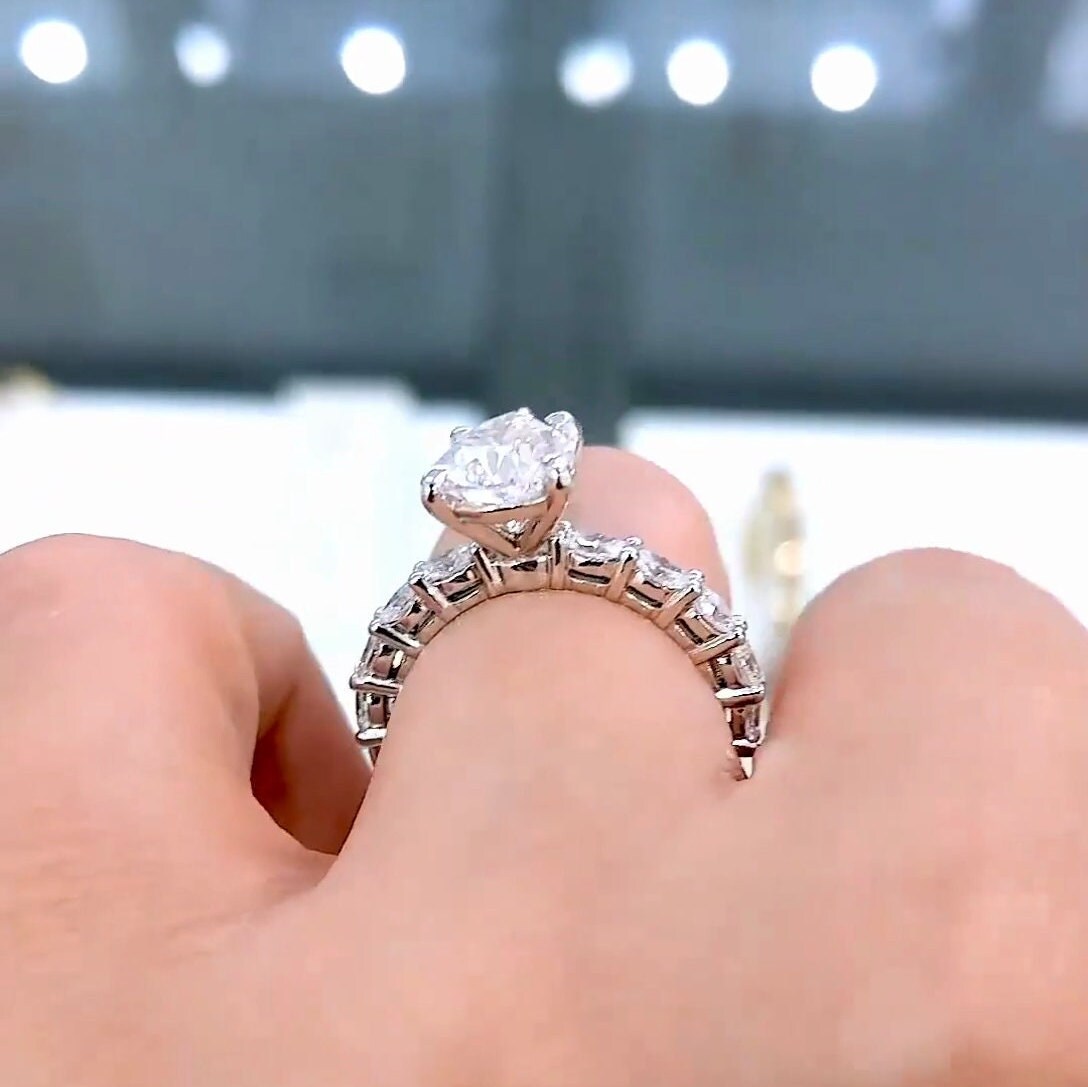 Pear 2.60tcw Lab Diamond Pavé Ring with Oval Accents | IGI Certified | D-E-F | VVS–VS