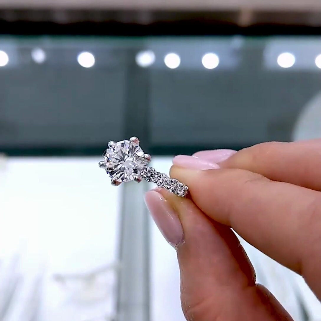 1.90tcw Round Lab Grown Diamond 6-Prong Pavé Engagement Ring | IGI Certified