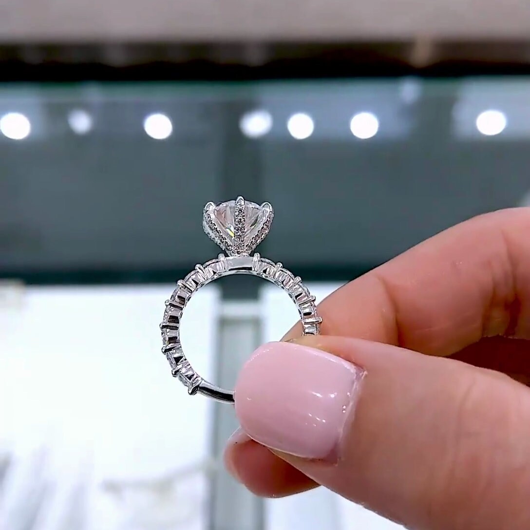 1.90tcw Round Lab Grown Diamond 6-Prong Pavé Engagement Ring | IGI Certified