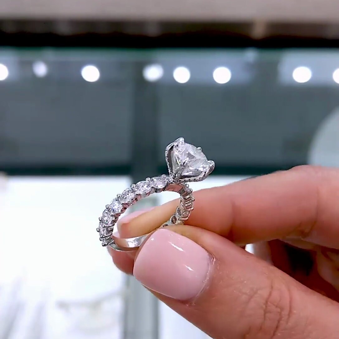 1.90tcw Round Lab Grown Diamond 6-Prong Pavé Engagement Ring | IGI Certified