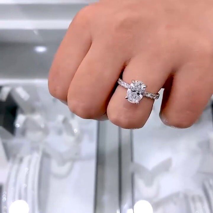 2.30tcw Oval Lab Diamond Engagement Ring | Hidden Halo & Pave Band | IGI Certified | White Gold