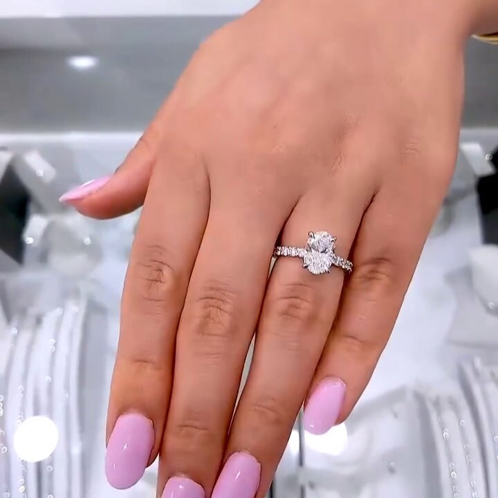 2.30tcw Oval Lab Diamond Engagement Ring | Hidden Halo & Pave Band | IGI Certified | White Gold