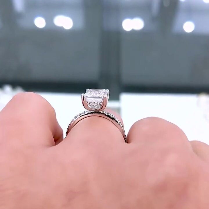 4.00tcw Emerald Lab Diamond Hidden Halo Pavé Ring | IGI Certified | Yellow Gold