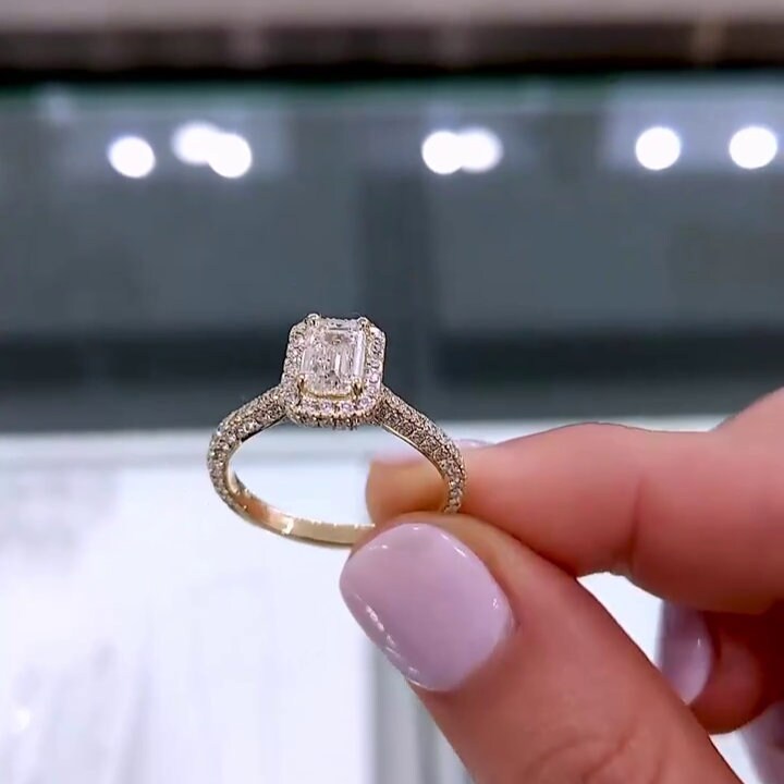 1.80tcw Emerald Lab Grown Diamond Engagement Ring | Cathedral Halo Pavé | IGI Certified | Ethical Luxury