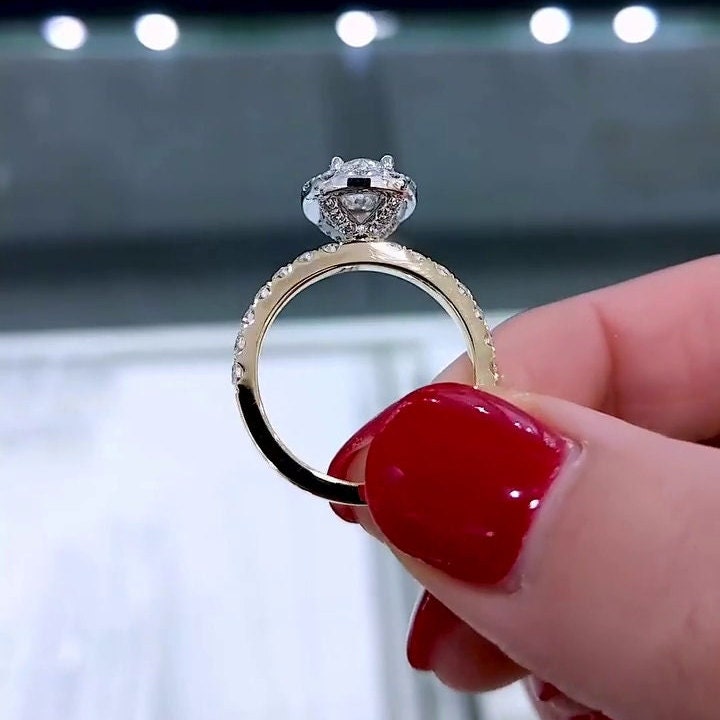 Oval 1.70tcw Lab Grown Diamond Ring | Two-Tone Halo & Pave Setting | IGI Certified