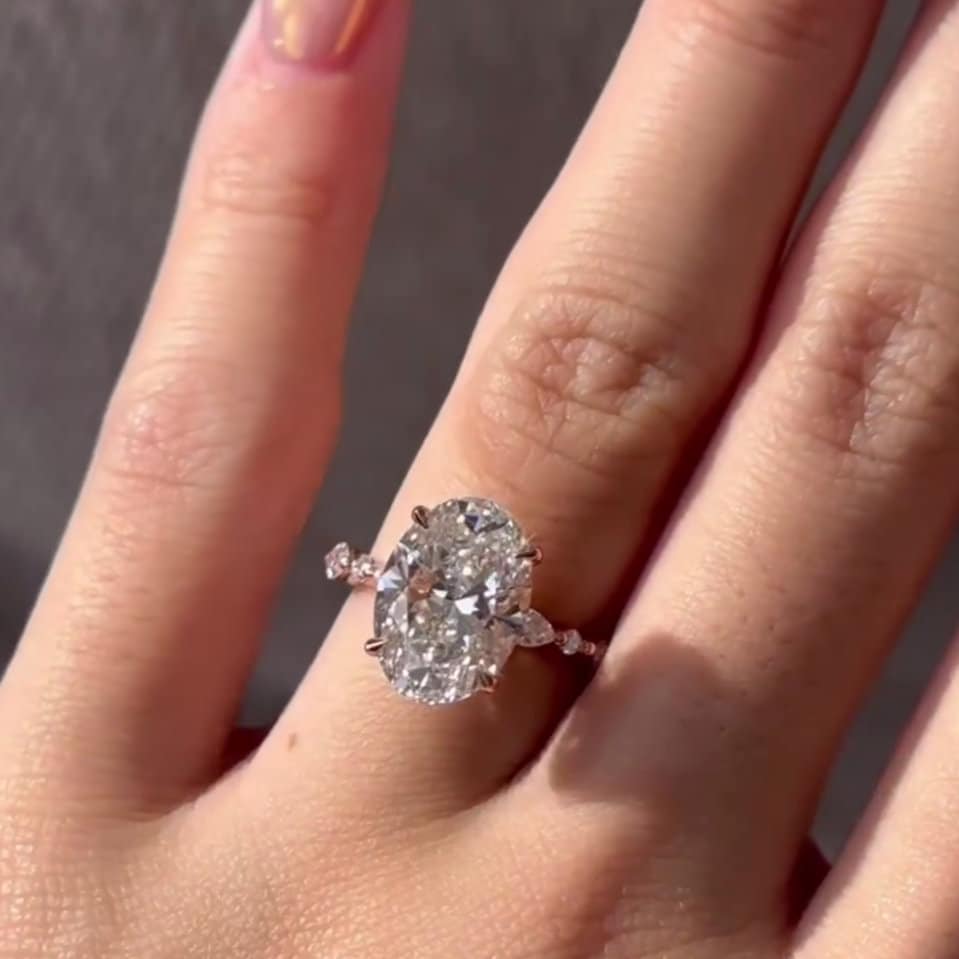 Oval 4.30tcw Lab Diamond Engagement Ring | Marquise And Round Pave | IGI Certified