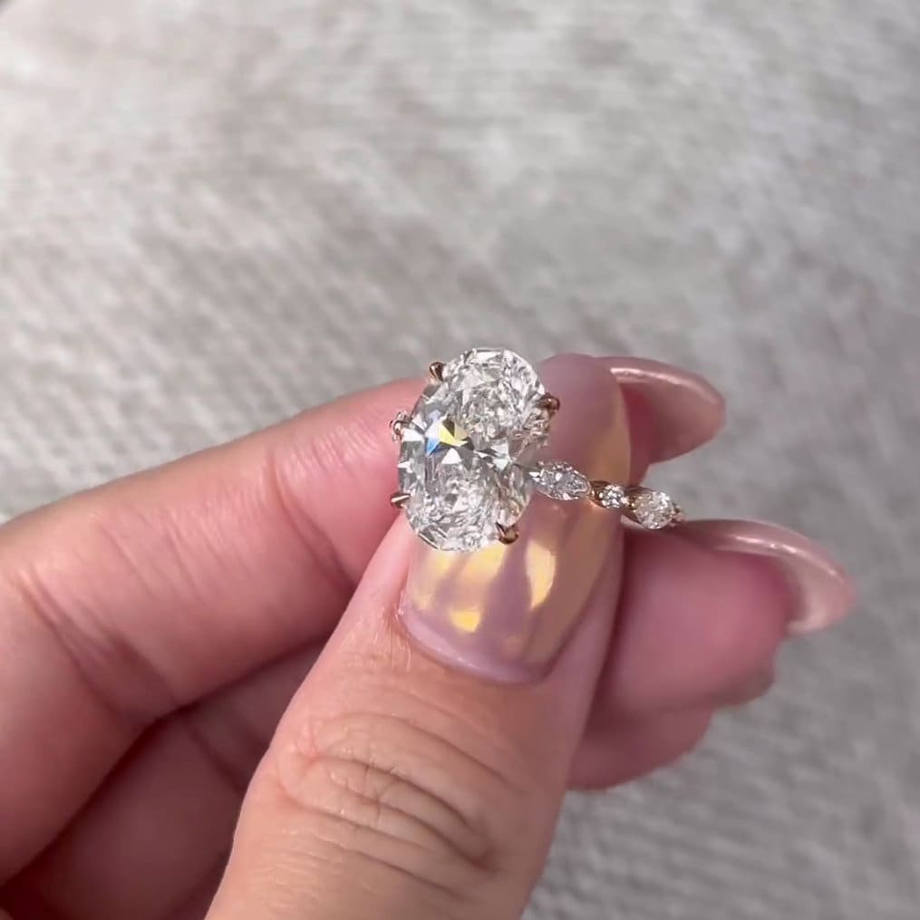 Oval 4.30tcw Lab Diamond Engagement Ring | Marquise And Round Pave | IGI Certified