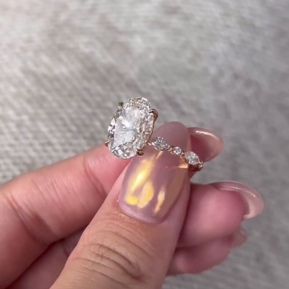 Oval 4.30tcw Lab Diamond Engagement Ring | Marquise And Round Pave | IGI Certified