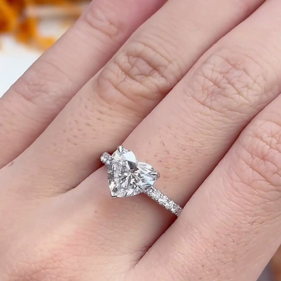 2.30ct Heart Lab Grown Diamond Engagement Ring | Pave Band | IGI Certified