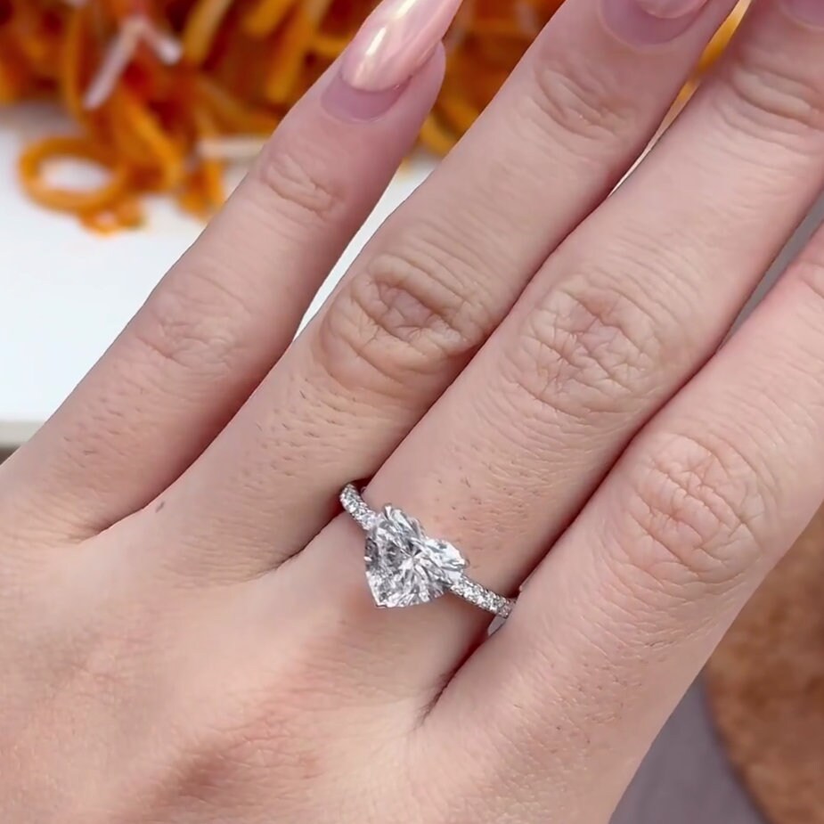 2.30ct Heart Lab Grown Diamond Engagement Ring | Pave Band | IGI Certified