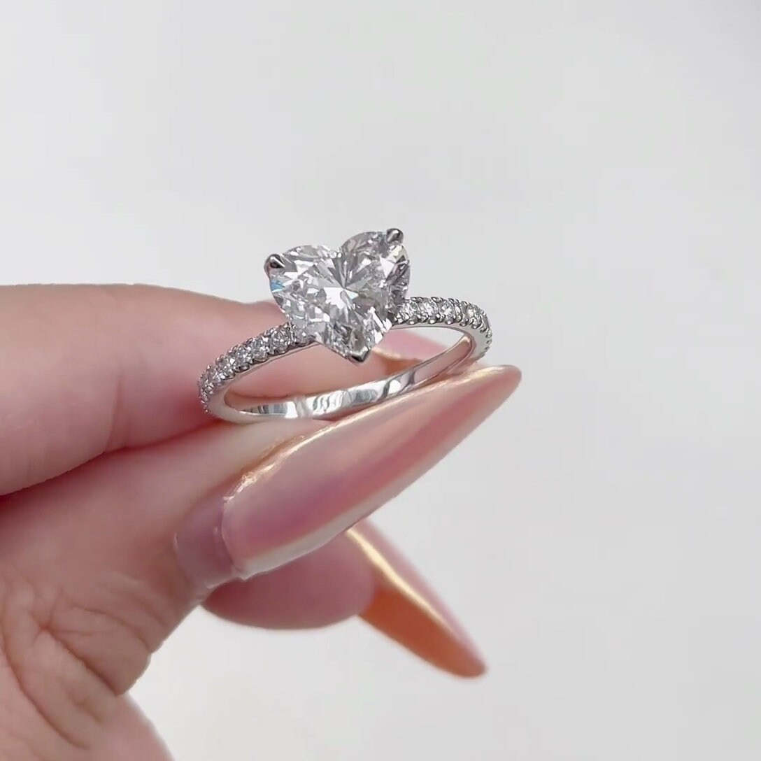 2.30ct Heart Lab Grown Diamond Engagement Ring | Pave Band | IGI Certified