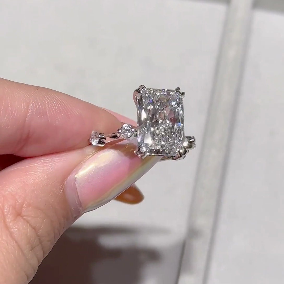 Radiant 5.30tcw Lab Diamond Ring | Hidden Halo & Accent Stones | IGI Certified