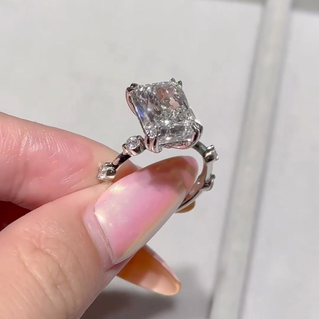 Radiant 5.30tcw Lab Diamond Ring | Hidden Halo & Accent Stones | IGI Certified