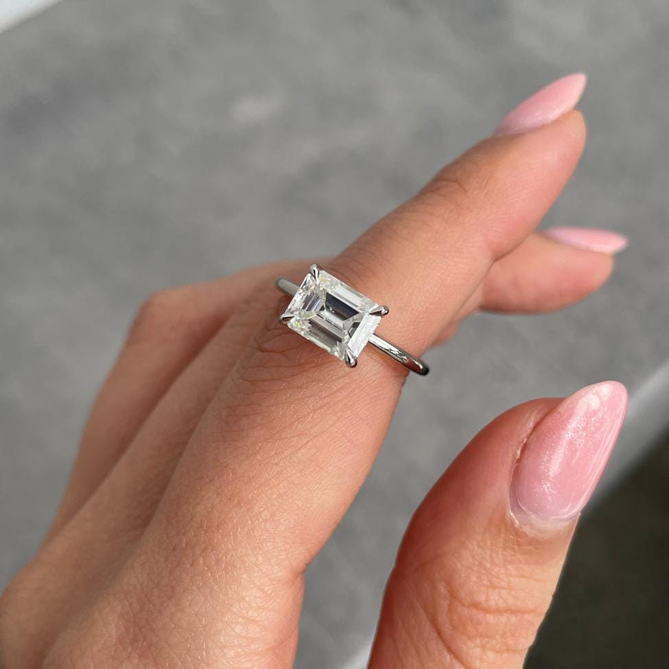 2.10tcw Emerald Lab Diamond East-West Hidden Halo Ring | IGI Certified | White Gold