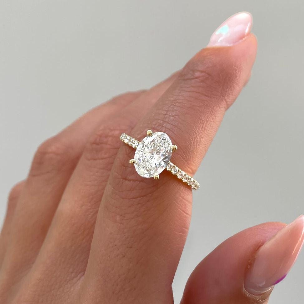 1.20tcw Oval Lab Grown Diamond Engagement Ring | Pavé Band | IGI Certified