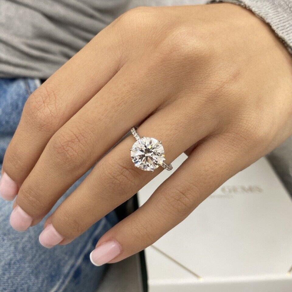 4.20tcw Round Lab Diamond Engagement Ring | Pavé Band | IGI Certified | White Gold