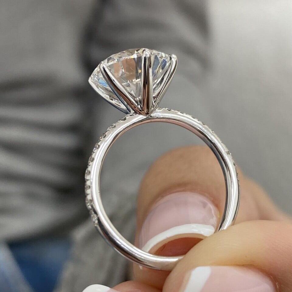 4.20tcw Round Lab Diamond Engagement Ring | Pavé Band | IGI Certified | White Gold