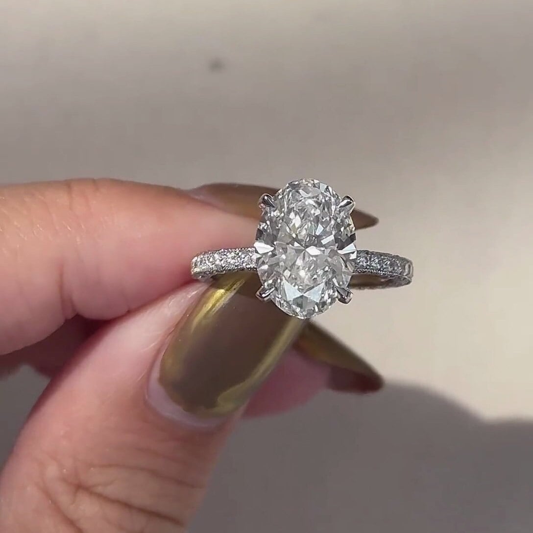 4.00tcw Oval Lab Grown Diamond Engagement Ring | 3.00ct Center | Hidden Halo | IGI Certified