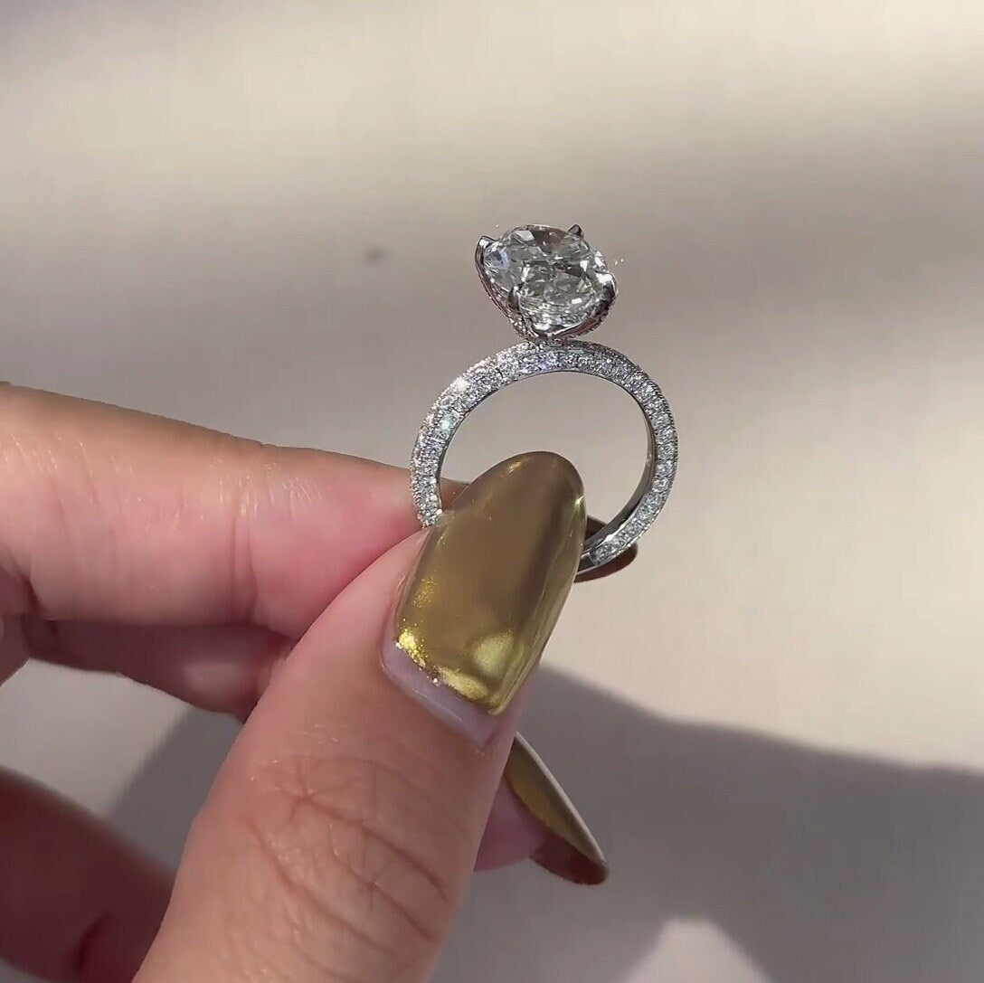 4.00tcw Oval Lab Grown Diamond Engagement Ring | 3.00ct Center | Hidden Halo | IGI Certified