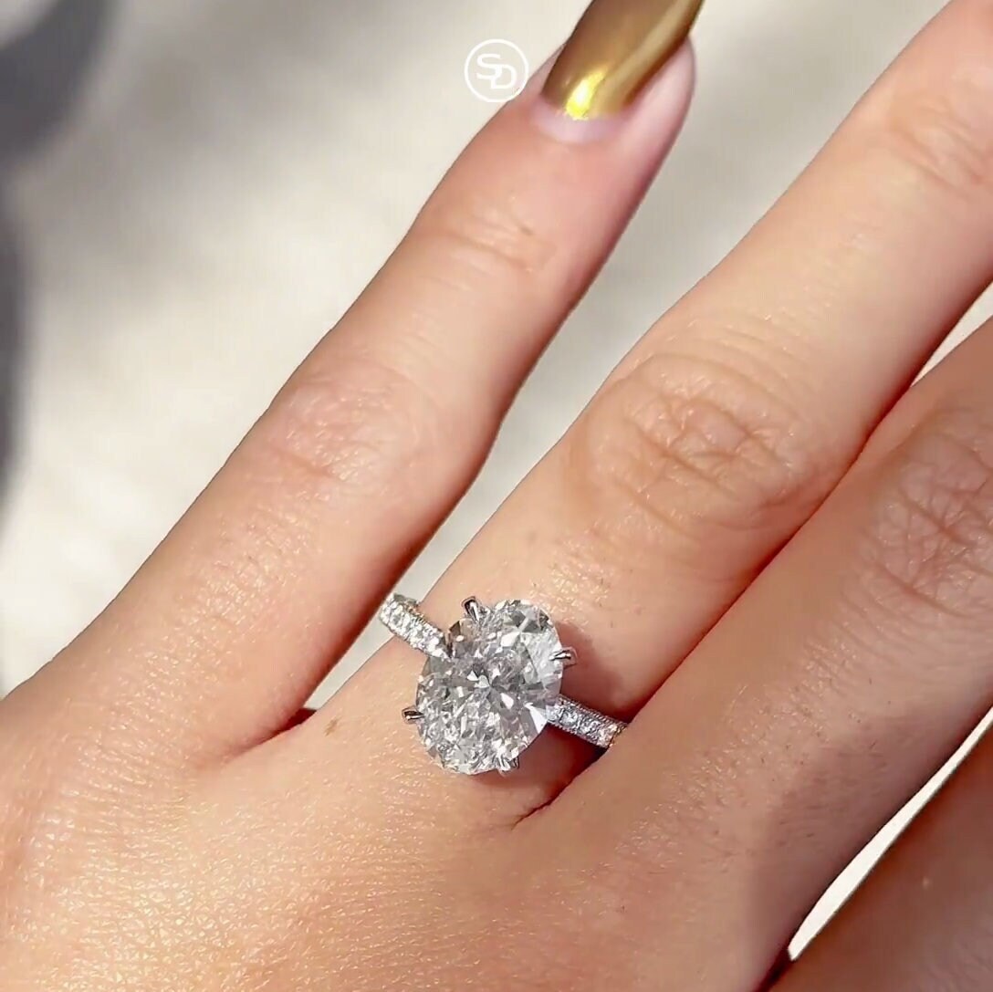 4.00tcw Oval Lab Grown Diamond Engagement Ring | 3.00ct Center | Hidden Halo | IGI Certified